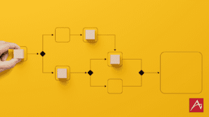 hand moving blocks into a workflow